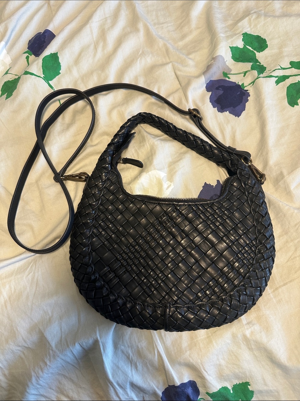 Black Woven Shoulder Bag with Braided Handle